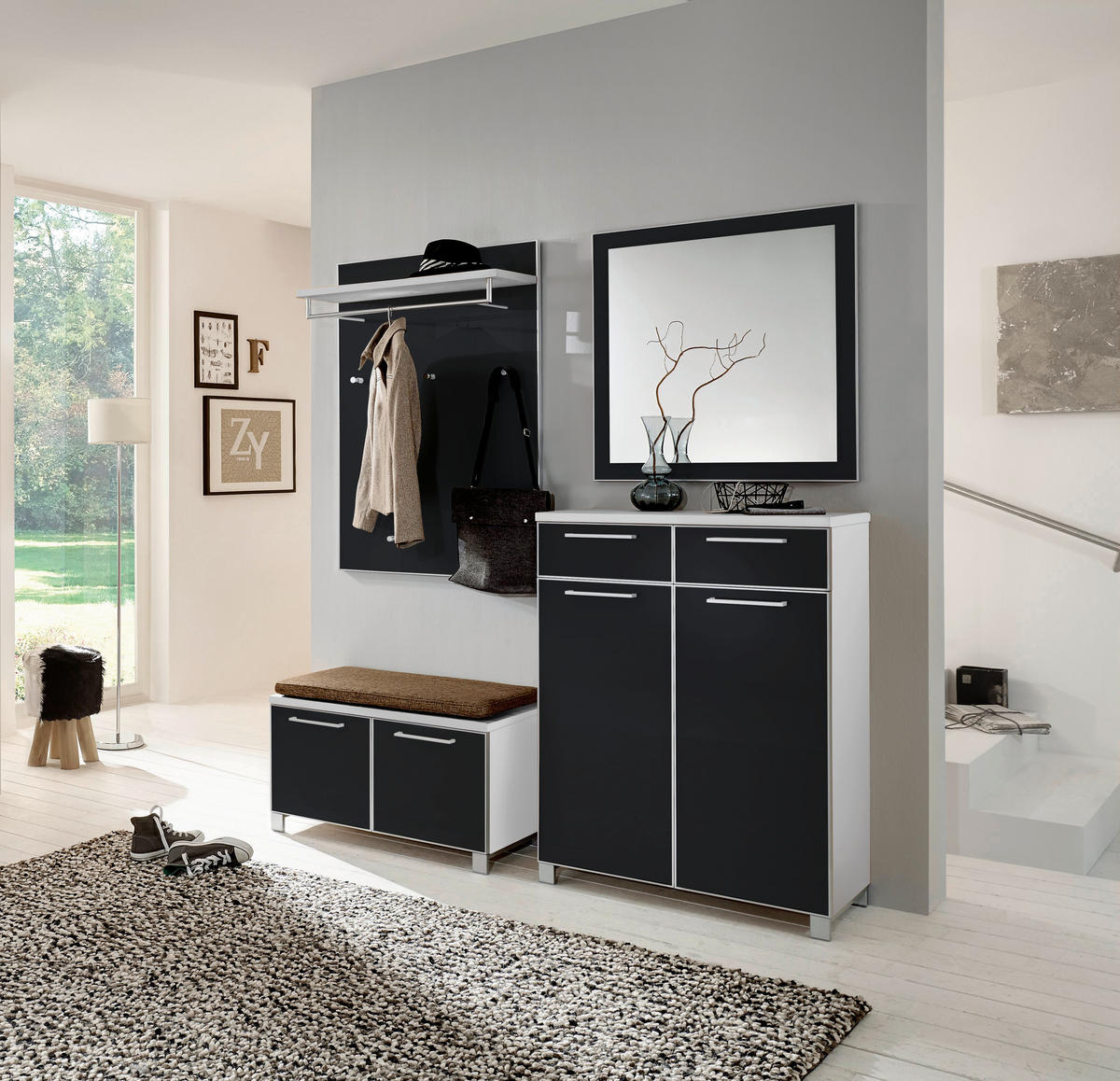 GARDEROBE 5-teilig  in 175/195/40 cm  - Hellbraun/Weiss, Design, Glas/Holzwerkstoff (175/195/40cm)