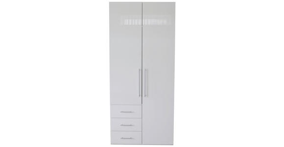 DREHTÜRENSCHRANK  in Weiß, Weiß Hochglanz  - Weiß Hochglanz/Alufarben, KONVENTIONELL, Holzwerkstoff/Metall (98/218,6/59,4cm) - Xora