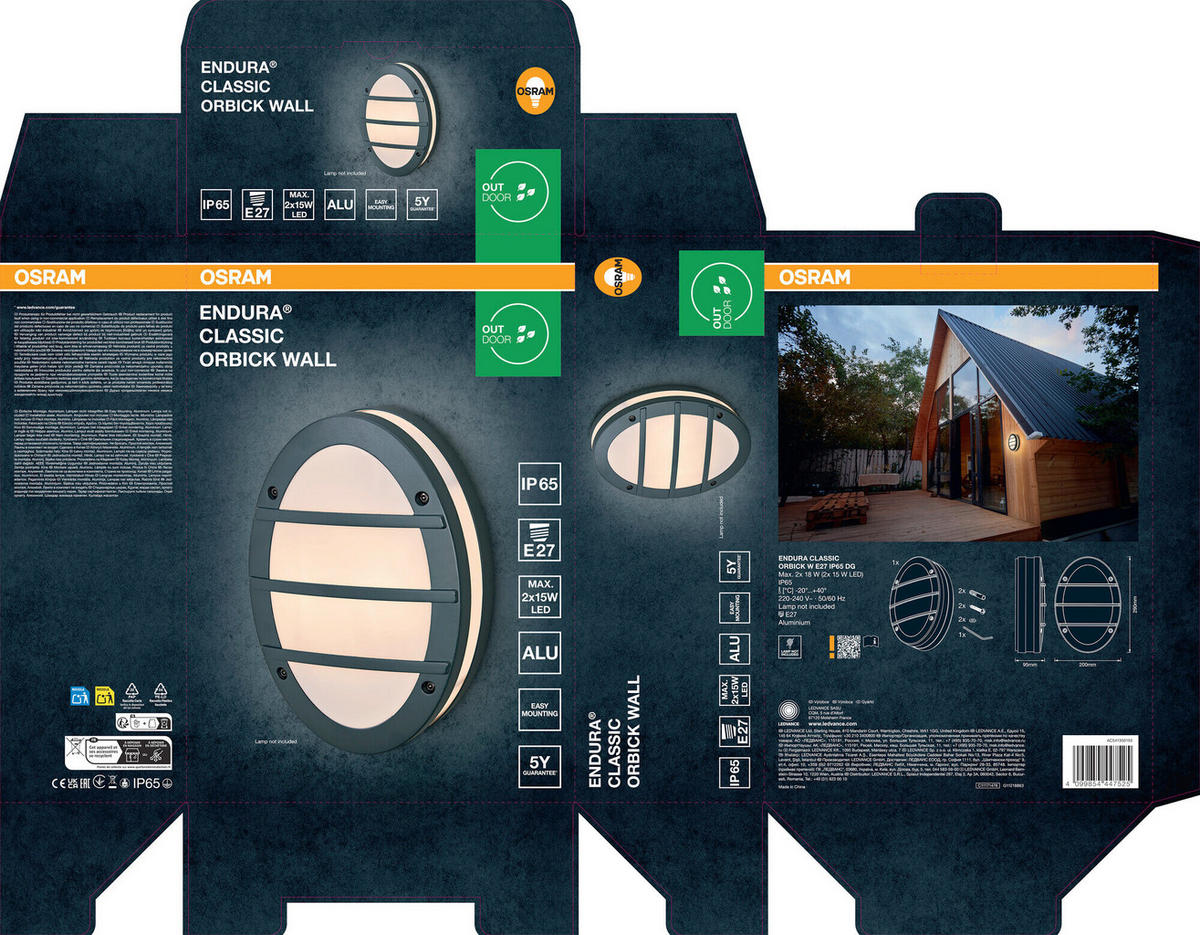 AUßENLEUCHTE 20/9,5/29 cm   - Dunkelgrau, Basics, Kunststoff/Metall (20/9,5/29cm) - Osram