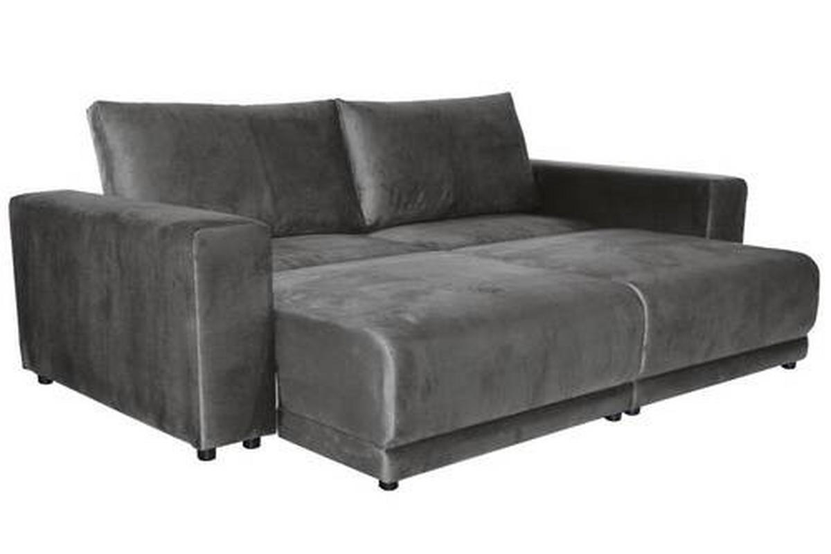 BIGSOFA Velours Dunkelgrau  - Dunkelgrau/Schwarz, Design, Kunststoff/Textil (256/88/120cm) - home24