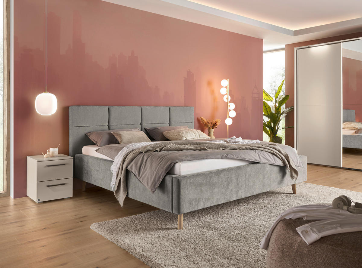 POLSTERBETT 180/200 cm,  in Grau,  - Eichefarben/Grau, KONVENTIONELL, Holz/Textil (180/200cm) - SetOne by Musterring