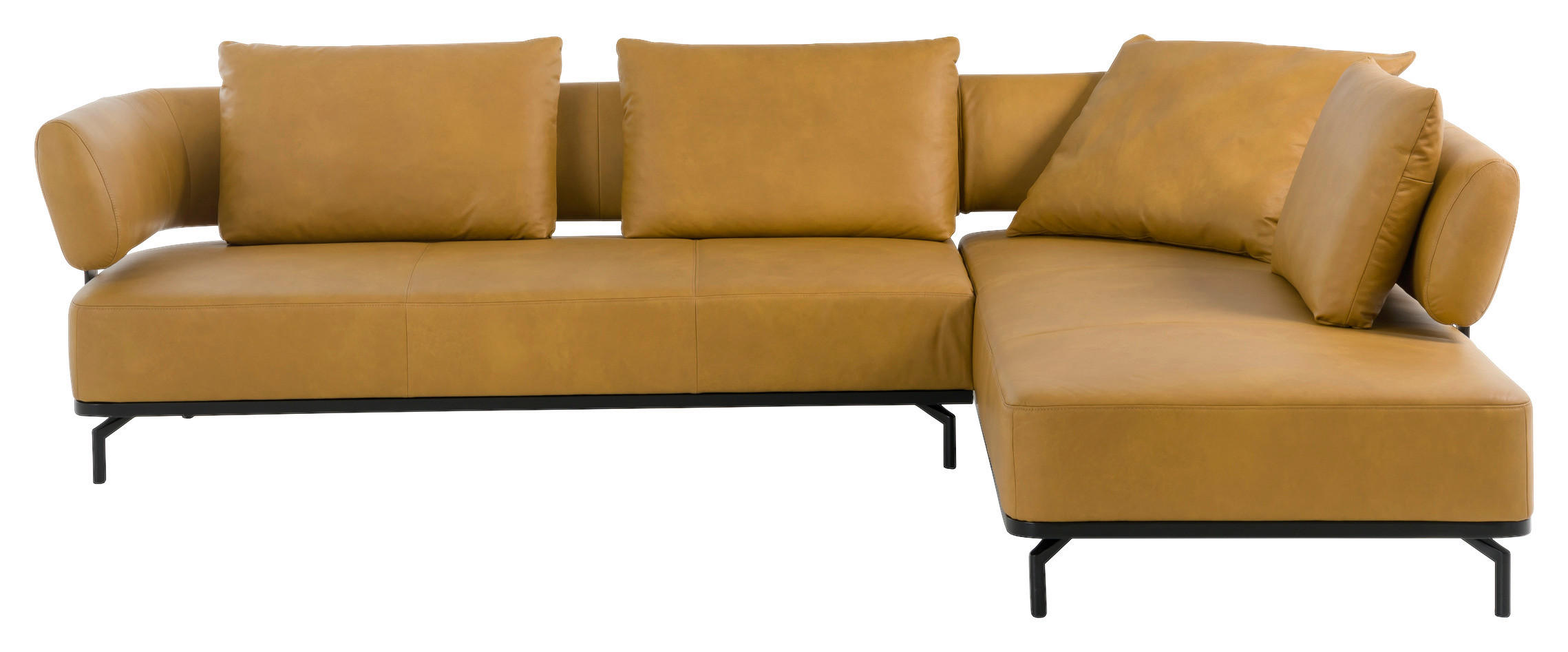 ECKSOFA Dunkelgelb Echtleder  - Dunkelgelb/Schwarz, Design, Leder/Metall (282/222cm) - Dieter Knoll