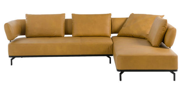 ECKSOFA in Echtleder Dunkelgelb  - Dunkelgelb/Schwarz, Design, Leder/Metall (282/222cm) - Dieter Knoll