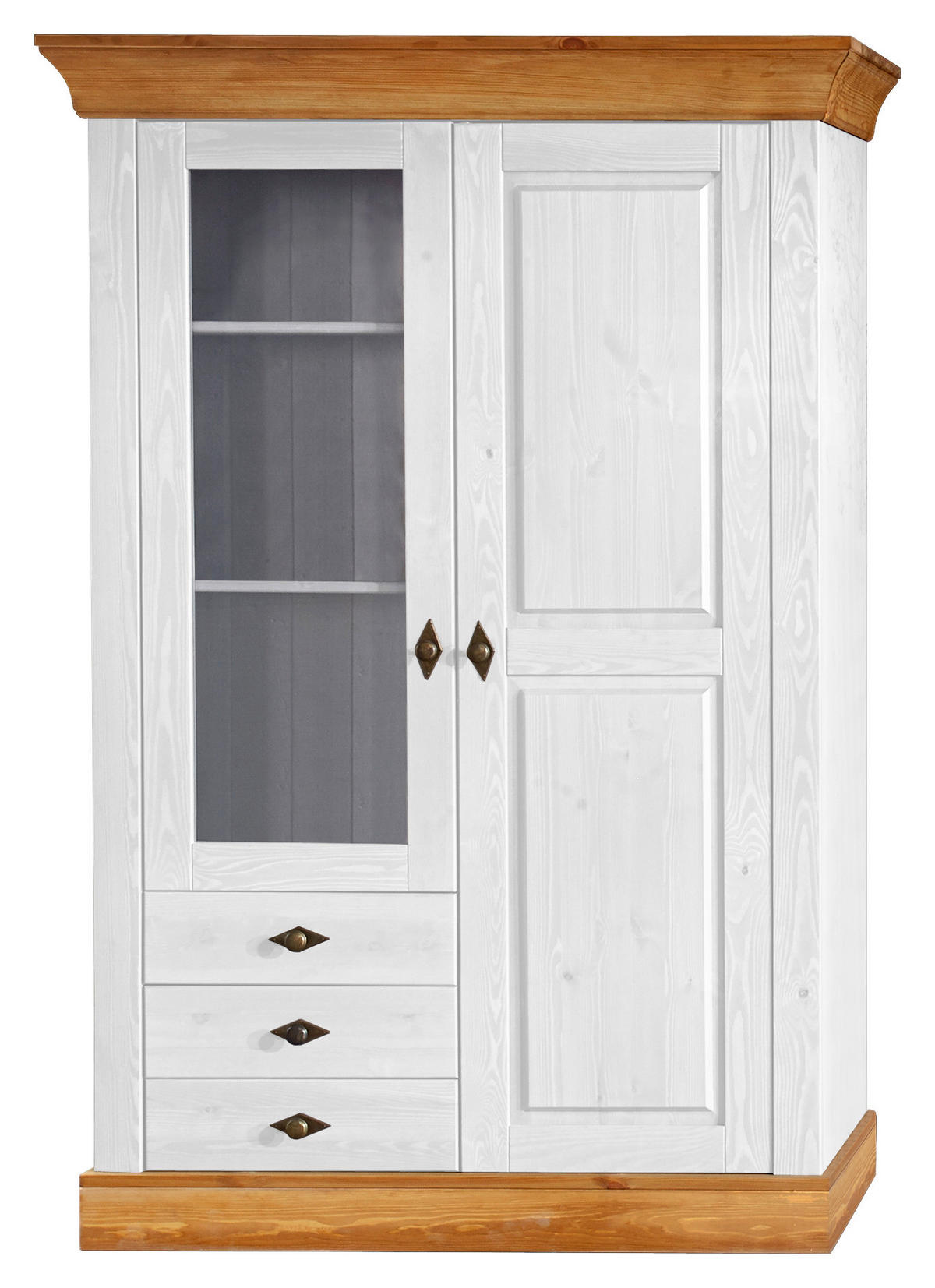 VITRINE in massiv Kiefer Weiß, Bernsteinfarben  - Bernsteinfarben/Weiß, ROMANTIK / LANDHAUS, Glas/Holz (108/163/45cm) - Boxxx