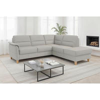 ECKSOFA PALMERA E Hellgrau Kombination Echtleder/Stoff Mikrofaser Stauraum  - Eichefarben/Hellgrau, Basics, Leder/Holz (236/212cm) - Sit & More