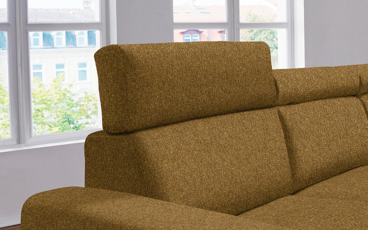 ECKSOFA  in Mikrovelours Senfgelb  308/205 cm  - Senfgelb/Alufarben, Design, Textil (308/205cm) - Sedda