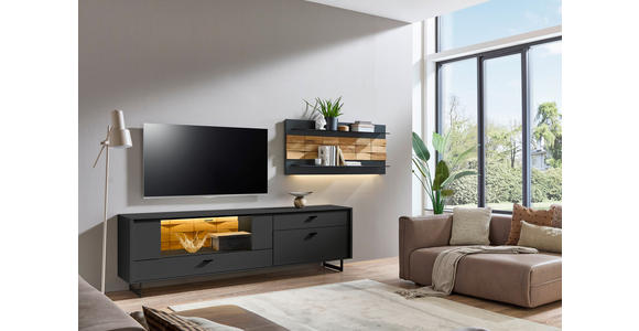 LOWBOARD  in 223,8/69,6/46,4 cm  - Eichefarben/Anthrazit, Design, Glas/Holz (223,8/69,6/46,4cm) - Novel