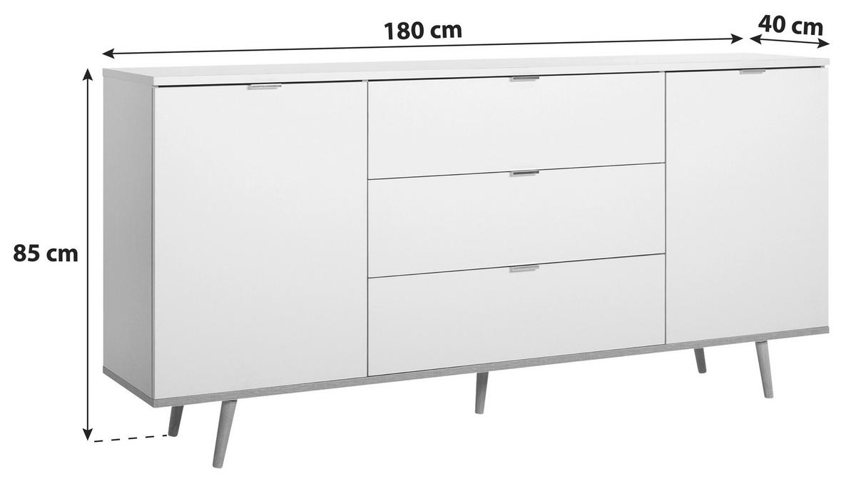 KOMODA, bela, hrast sonoma  - bela/barve aluminija, Konvencionalno, kovina/leseni material (180/87/40cm) - MID.YOU