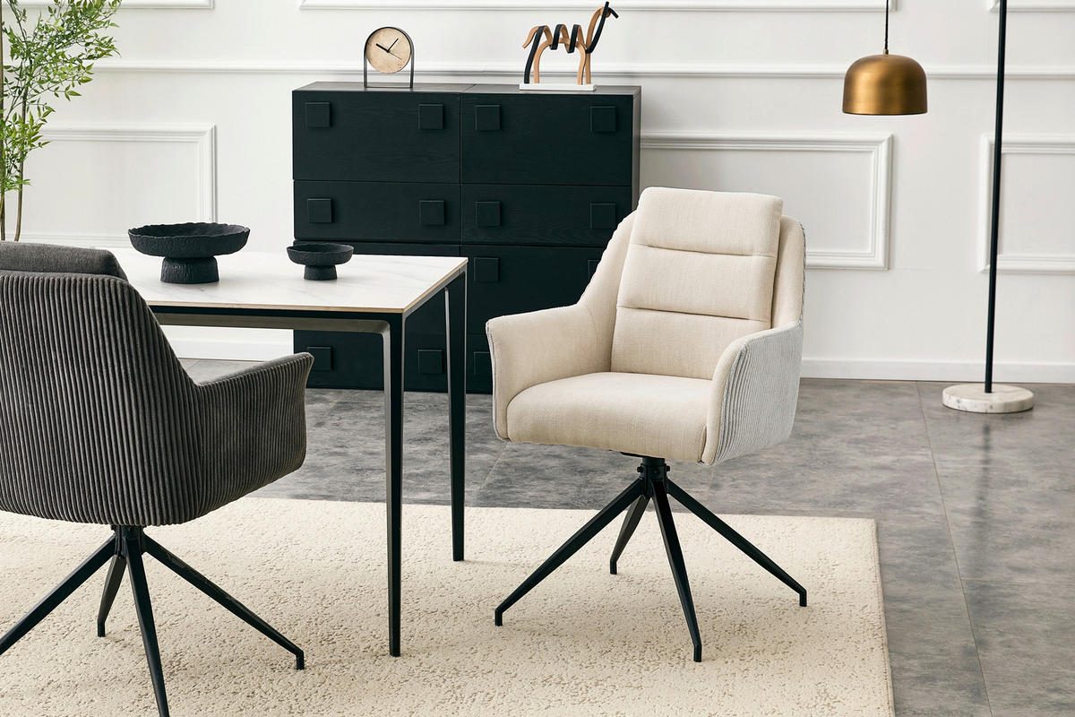 ARMLEHNSTUHL   Samt, Webstoff  - Beige/Schwarz, MODERN, Holz/Textil (61/93/61cm) - Livetastic