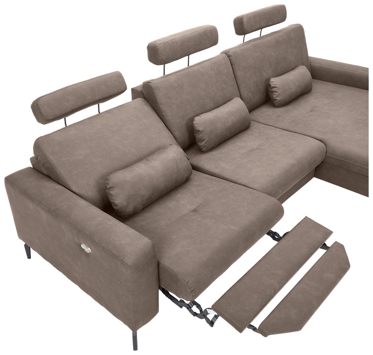 ECKSOFA Taupe Mikrofaser  - Taupe/Schwarz, KONVENTIONELL, Textil/Metall (302/180cm) - Carryhome