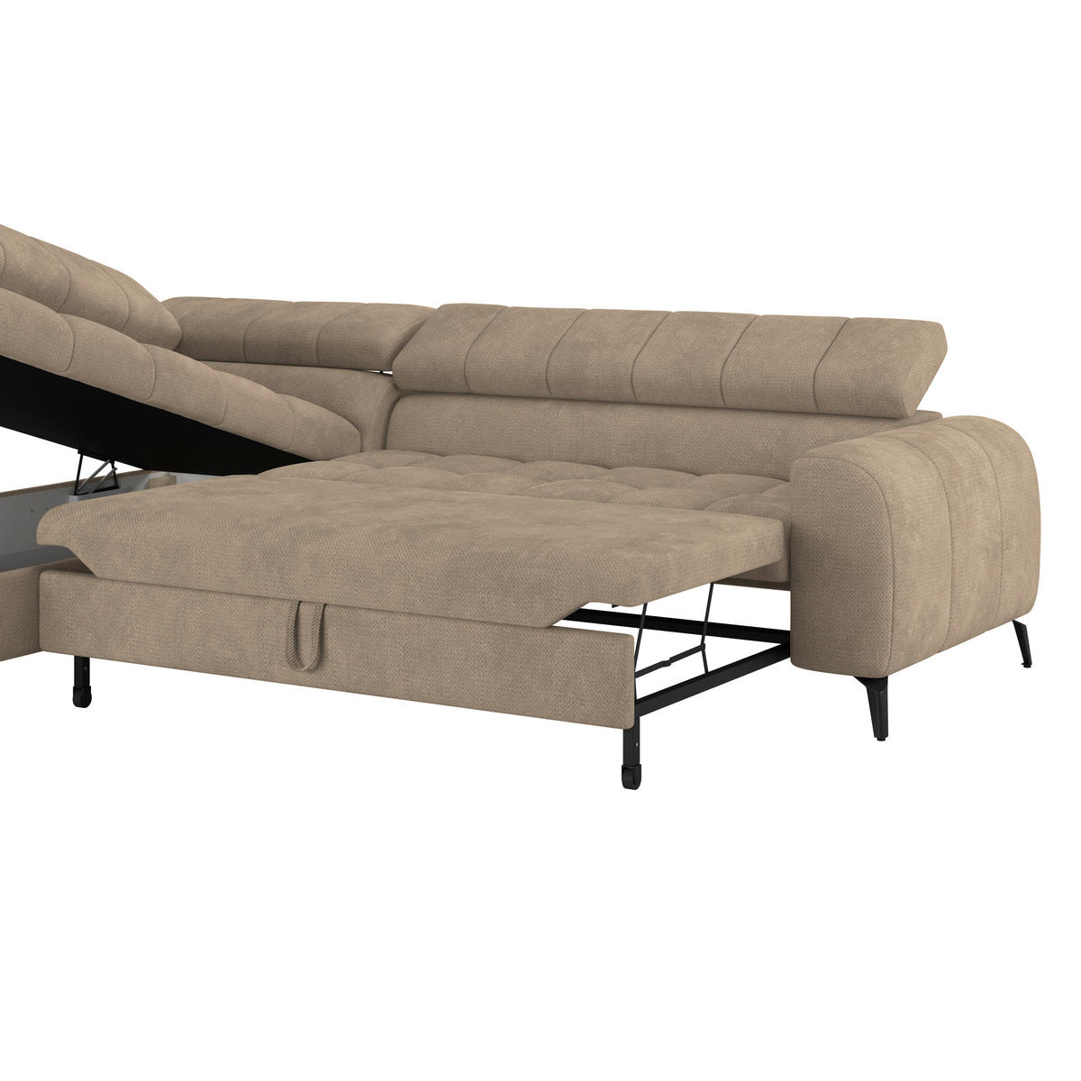 ECKSOFA Beige  - Beige/Schwarz, Trend, Kunststoff/Textil (203/261cm) - Livetastic
