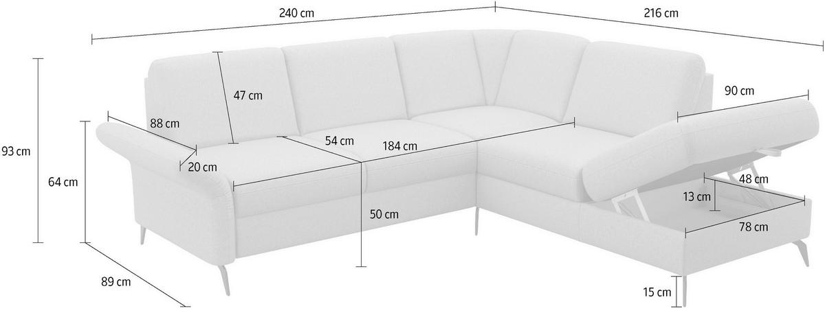 ECKSOFA ROCHELLE E Taupe Flachgewebe  - Taupe/Schwarz, KONVENTIONELL, Textil/Metall (240/216cm) - Sit & More