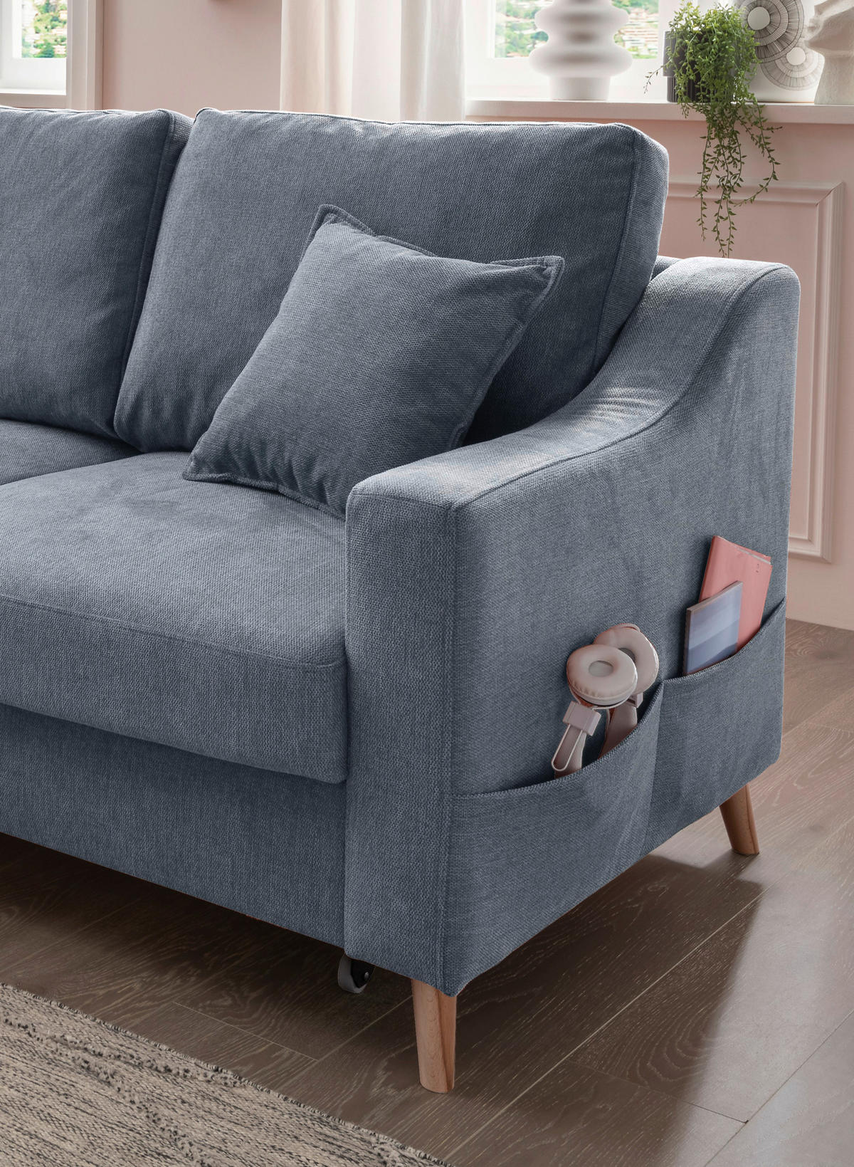 ECKSOFA in Struktur Blau  150/228 cm  - Blau/Naturfarben, KONVENTIONELL, Holz/Textil (150/228cm) - P & B