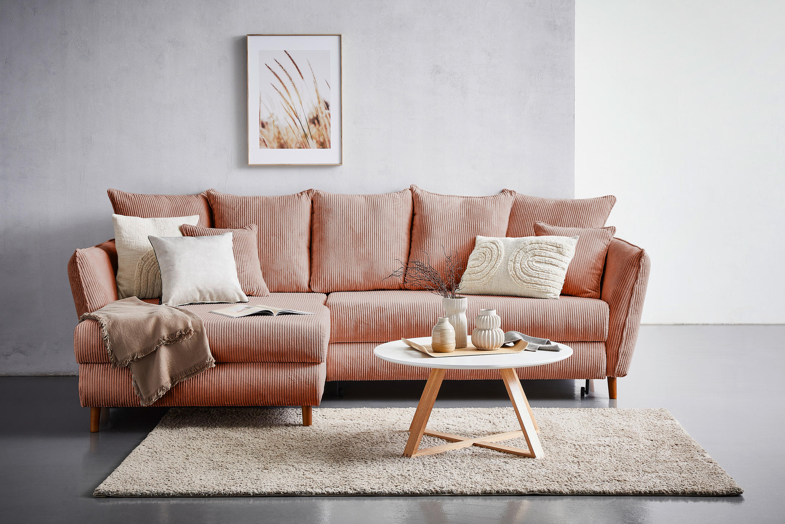 HÖRNSOFFA i manchester rosa  - ekfärgad/rosa, Klassisk, trä/textil (162/284cm) - MID.YOU