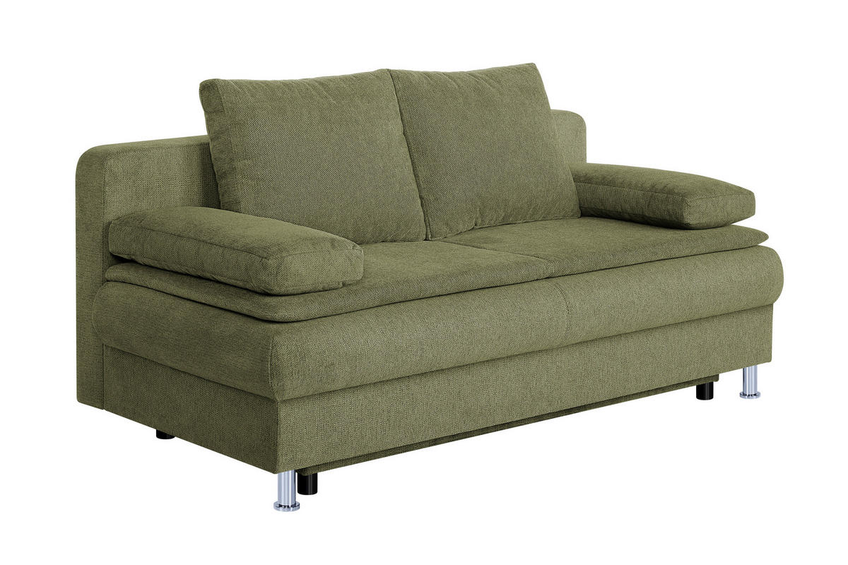 SCHLAFSOFA  mit Schlafen auf Sitzhöhe Webstoff Olivgrün  - Chromfarben/Schwarz, Design, Kunststoff/Textil (200/92/90cm) - P & B