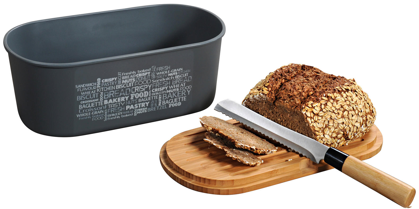 BROTBOX - Grau, Basics, Holz/Kunststoff (34/14/18cm) - Homeware Profession.