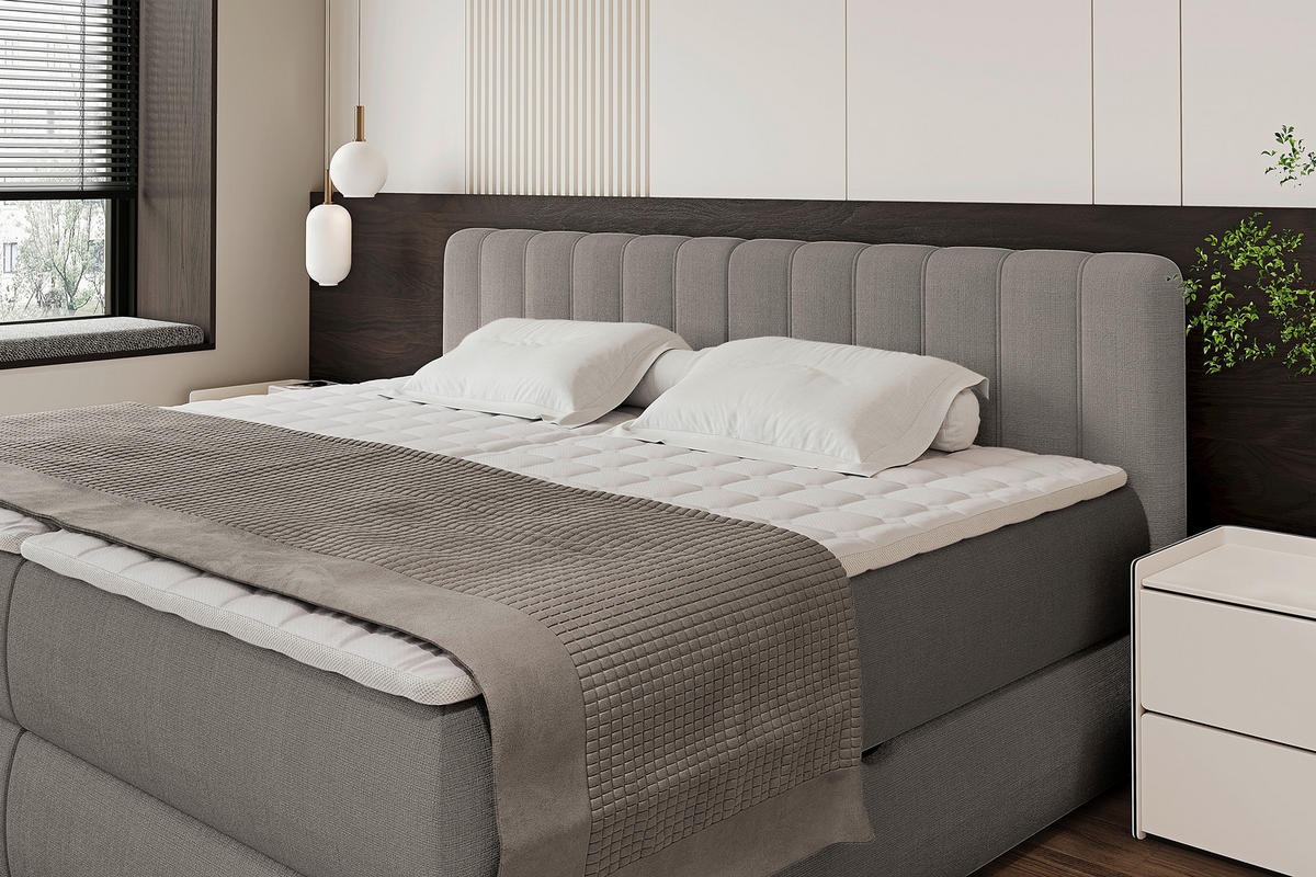 BOXSPRINGBETT 200/200 cm  in Taupe  - Taupe/Schwarz, Design, Kunststoff/Textil (200/200cm) - Chameo
