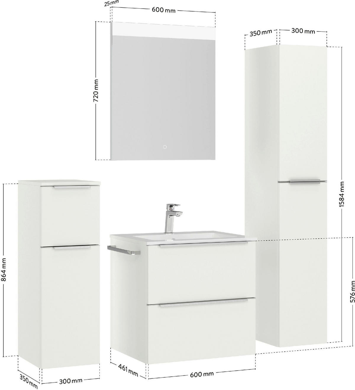 BADEZIMMER  in 61 cm  - Edelstahlfarben/Weiß, MODERN, Holzwerkstoff/Stein (61cm) - Nobilia