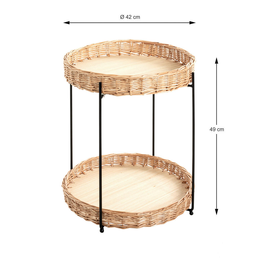 Thumbnail - Beistelltisch, Natur, Schwarz, Holz, Metall, Weide, rund, Rundrohr, 42x54x42 cm, Wohnzimmer, Wohnzimmertische, Beistellt...