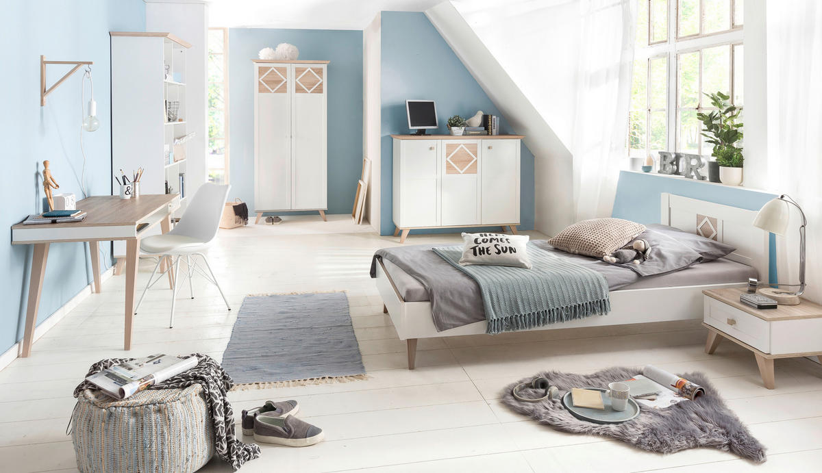 DULAP CU UȘI ROTATIVE alb, culoare lemn stejar  - alb/culoare lemn stejar, Design, material pe bază de lemn (133/204/59cm) - Livetastic