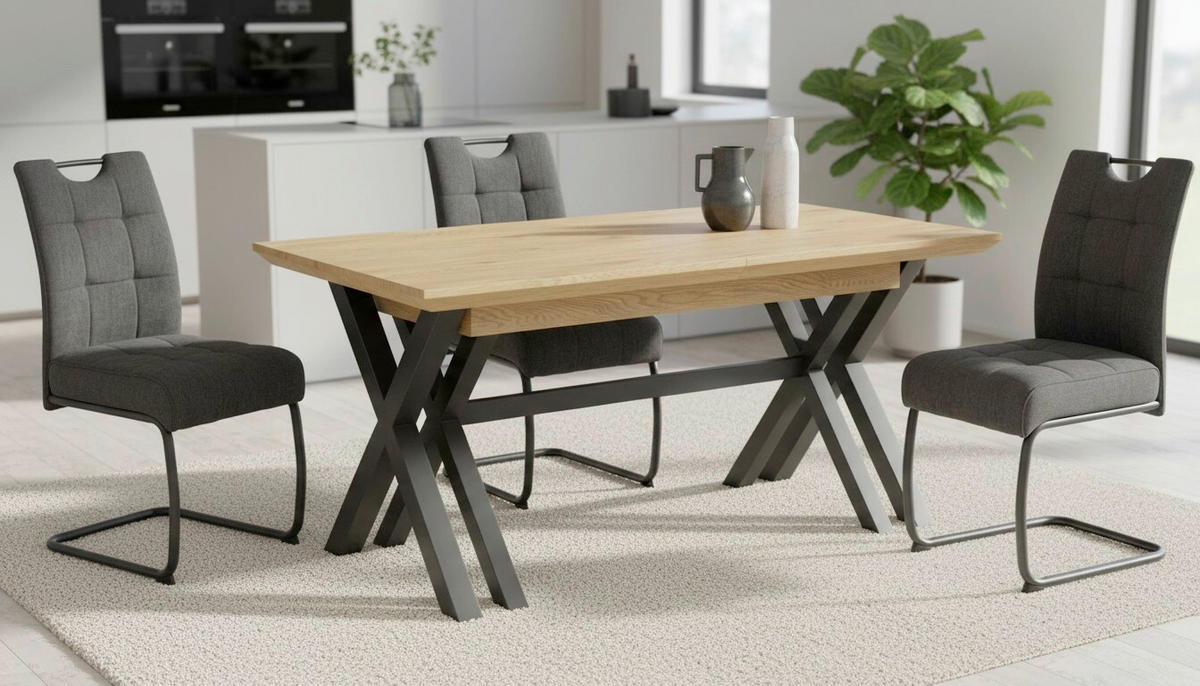JEDILNA MIZA, črna, barve hrasta  - črna/barve hrasta, Moderno, kovina/leseni material (160/320/90/76cm) - P & B