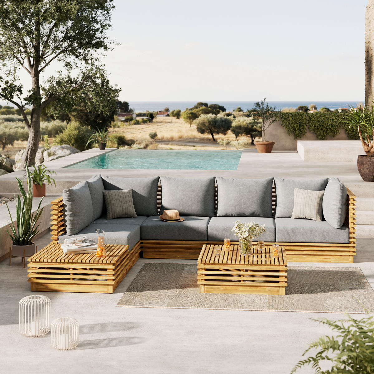 LOUNGEGARNITUR  287/212 cm   - Akaziefarben, Natur, Holz/Kunststoff (287/212cm) - Ambia Garden