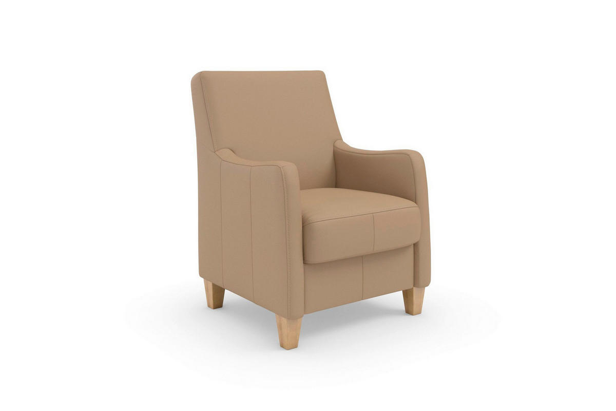 SESSEL in Echtleder Cappuccino  - Eichefarben/Cappuccino, Basics, Leder/Holz (70/93/75cm) - Sit & More