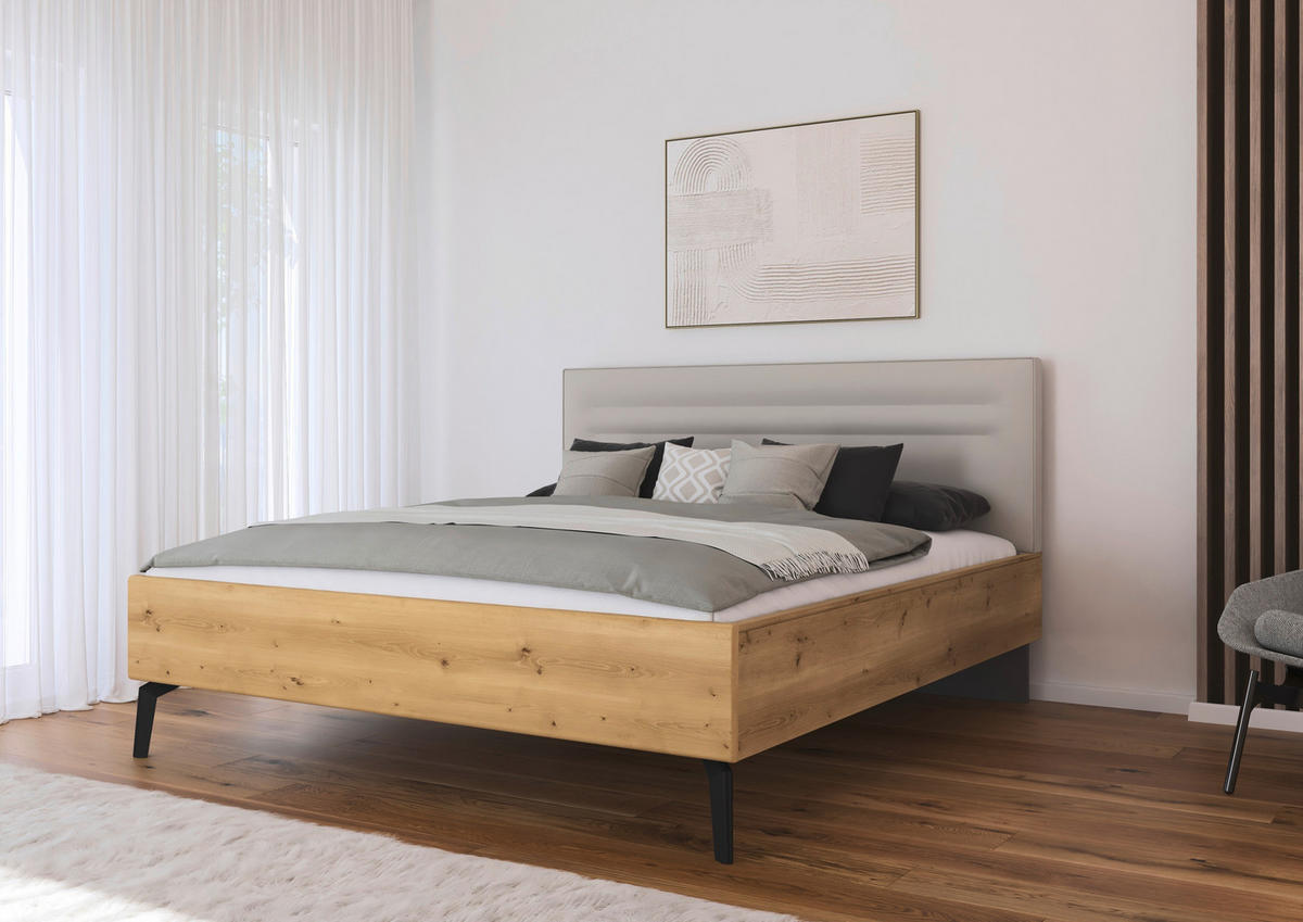 BETT 180/200 cm,  in Eichefarben, Champagner,  - Champagner/Eichefarben, Design, Holz/Textil (180/200cm) - Novel