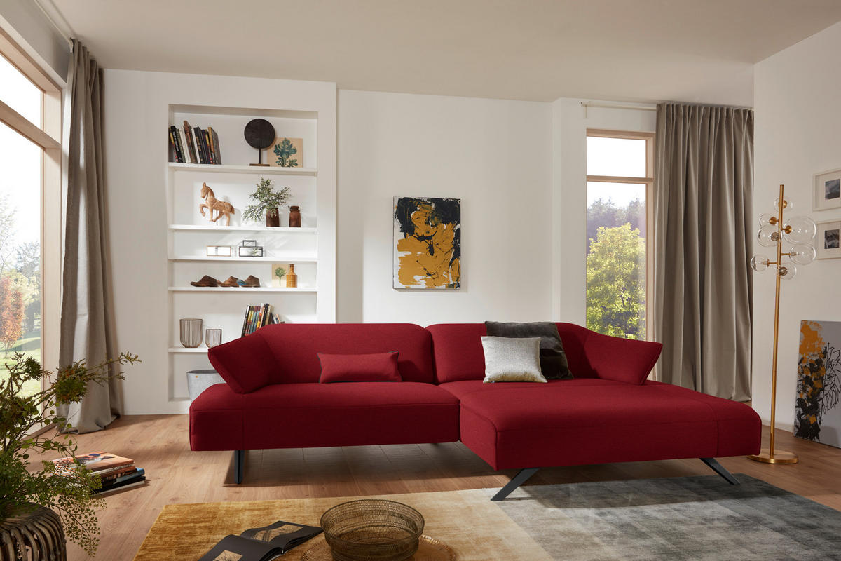 ECKSOFA in Struktur Rot  - Anthrazit/Rot, Design, Textil/Metall (276/165cm) - Himolla