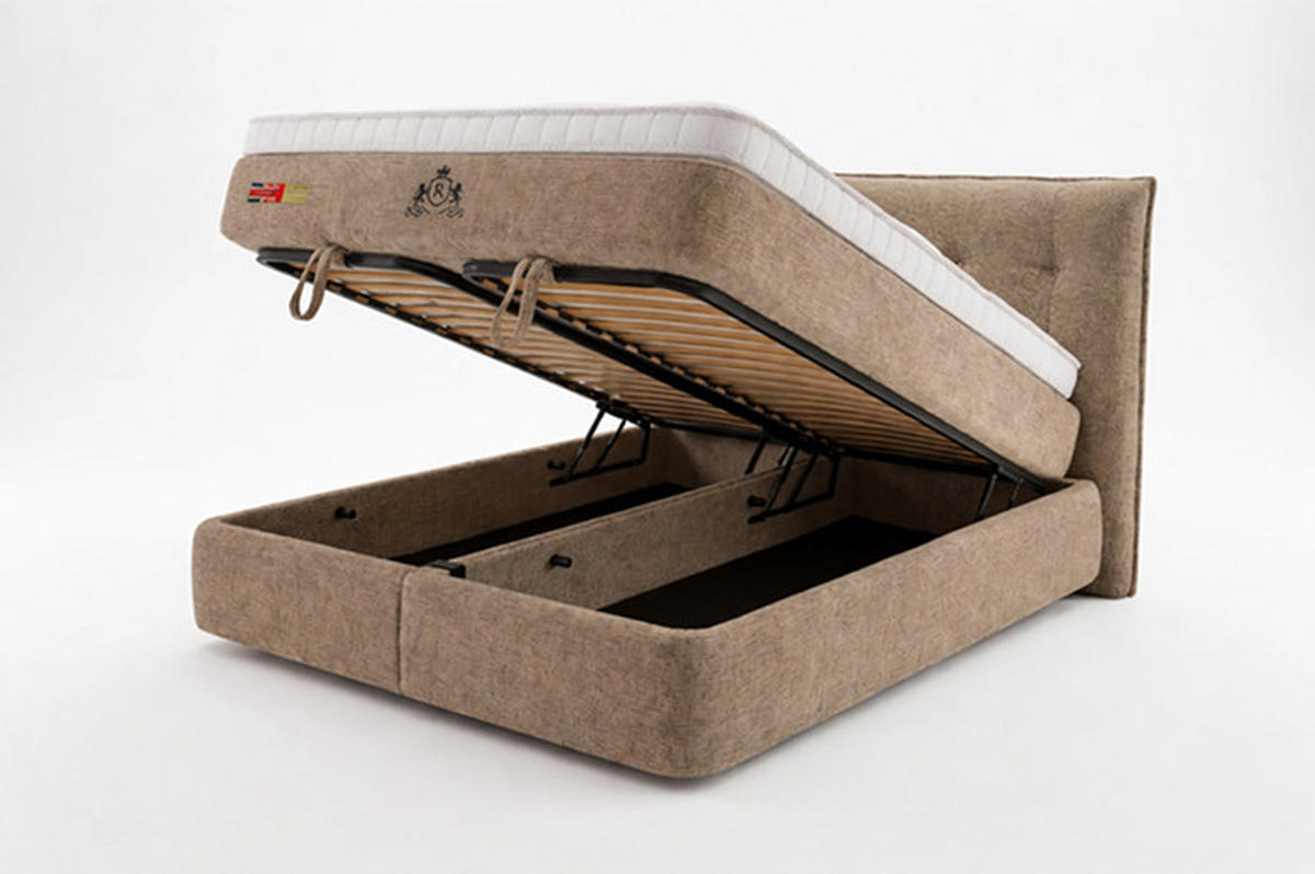 Pat Boxspring, 180/200 cm, bej - bej/negru, Basics, metal/textil (180/200cm) - Voleo