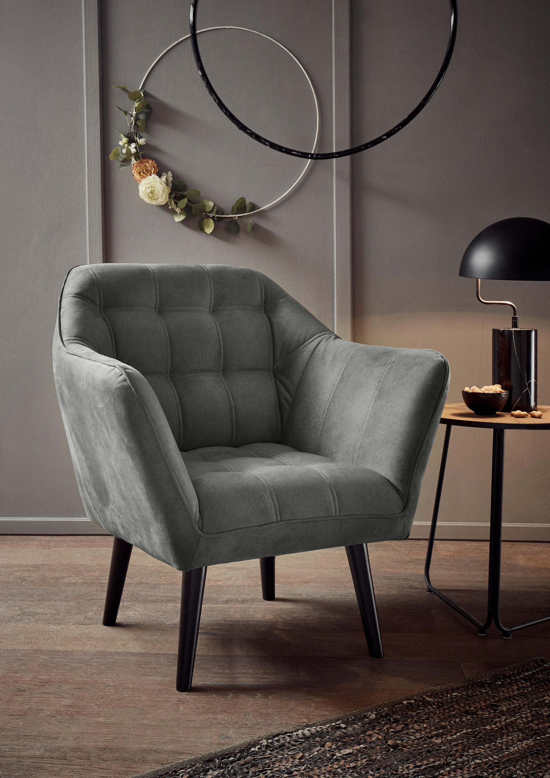 COCKTAILSESSEL Mikrovelours Grau    - Schwarz/Grau, MODERN, Holz/Textil (84/87/70cm) - MID.YOU