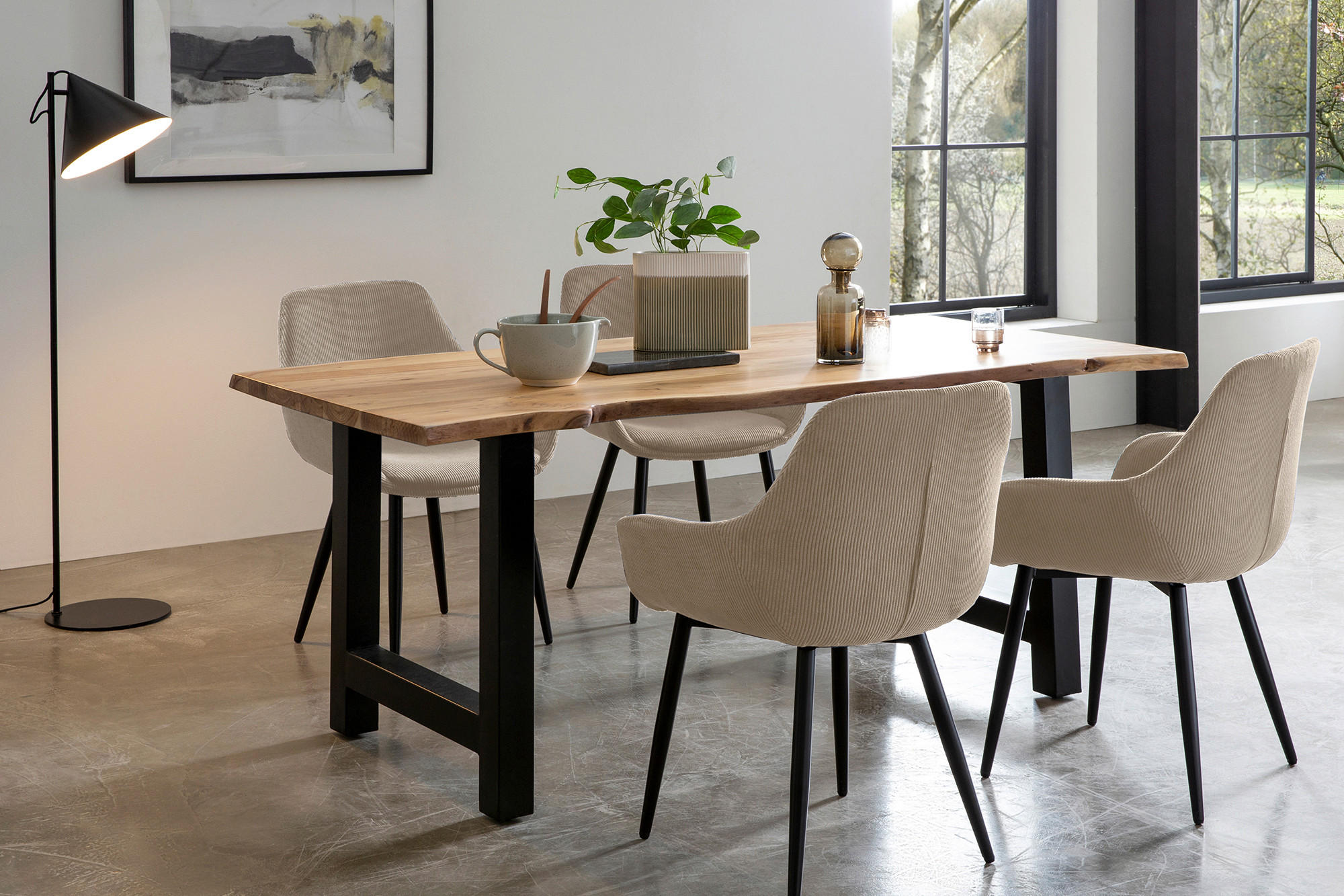 TISCHGRUPPE Naturfarben, Beige  - Beige/Naturfarben, MODERN, Holz/Textil (180/90/76,5cm) - Livetastic