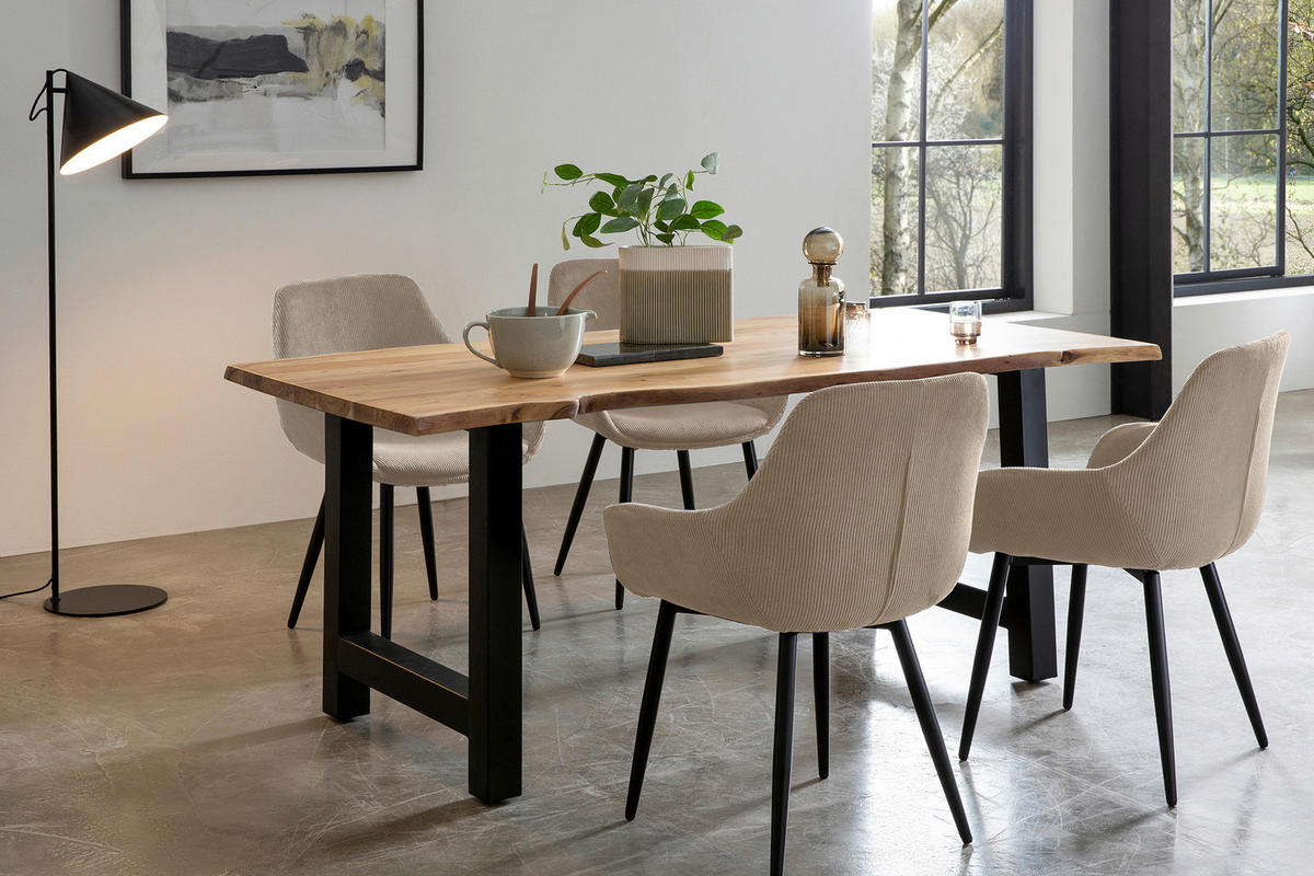 TISCHGRUPPE Naturfarben, Beige  - Beige/Naturfarben, MODERN, Holz/Textil (160/85/76,5cm) - Livetastic