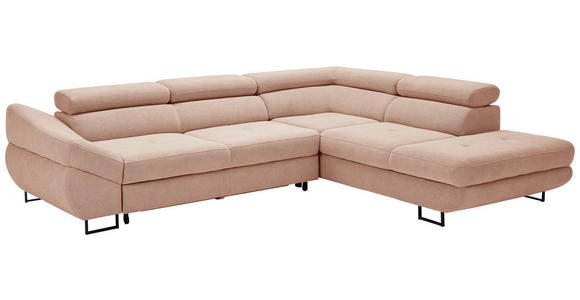 ECKSOFA in Webstoff Altrosa  - Schwarz/Altrosa, Design, Textil/Metall (280/235cm) - Hom`in