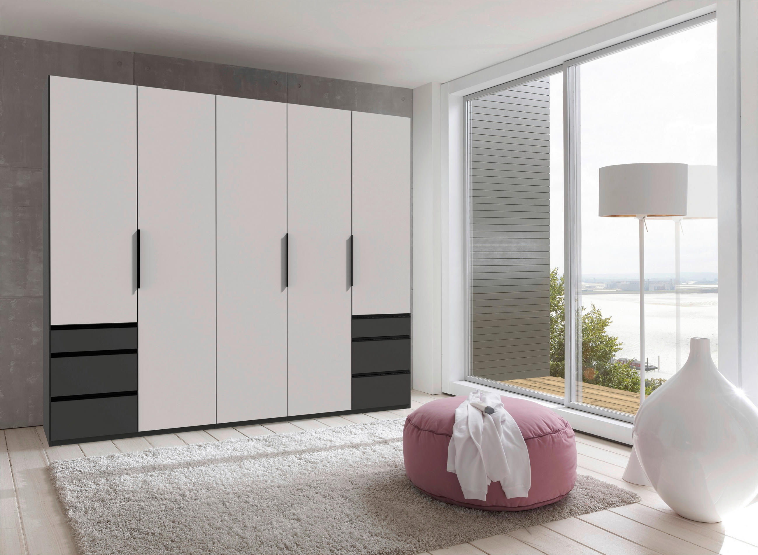 DREHTÜRENSCHRANK in Graphitfarben, Weiss  - Weiss/Schwarz, Konventionell, Holzwerkstoff/Metall (250/236/58cm) - Hom`in