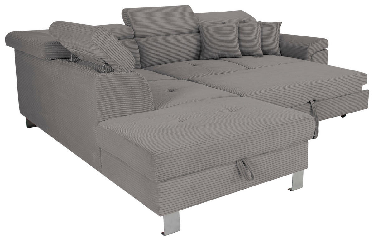 ECKSOFA in Cord Dunkelgrau  - Dunkelgrau/Silberfarben, Design, Textil/Metall (226/257cm) - Xora