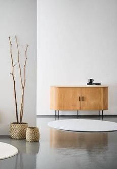 COMODĂ CU UȘI 140/76/40 cm  - culoare lemn stejar/negru, Design, metal/material pe bază de lemn (140/76/40cm) - Ambia Home