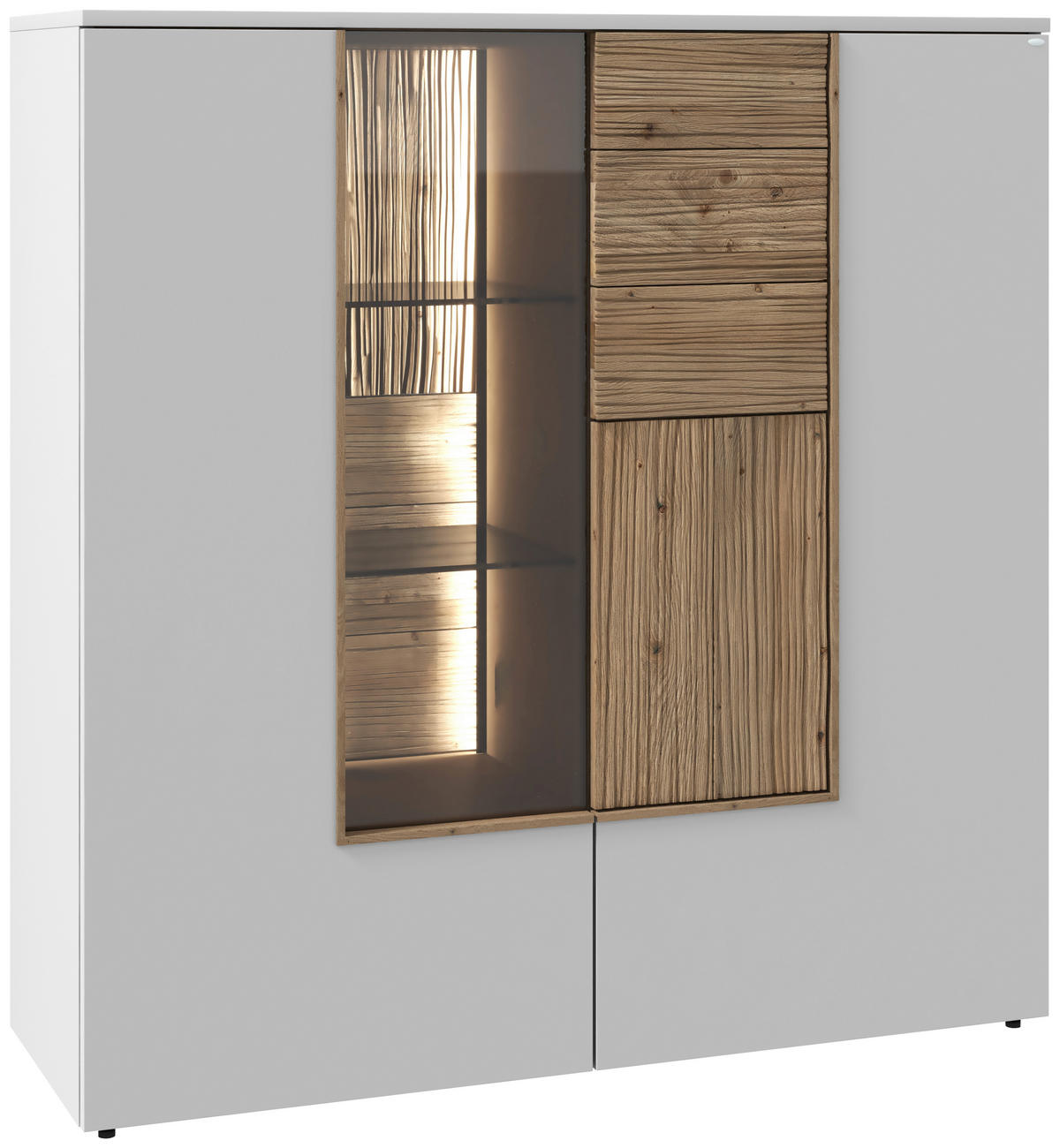 HIGHBOARD Weiss, Wildeiche  127,9/132/42,9 cm  - Wildeiche/Weiss, Design, Glas/Holz (127,9/132/42,9cm) - Voglauer