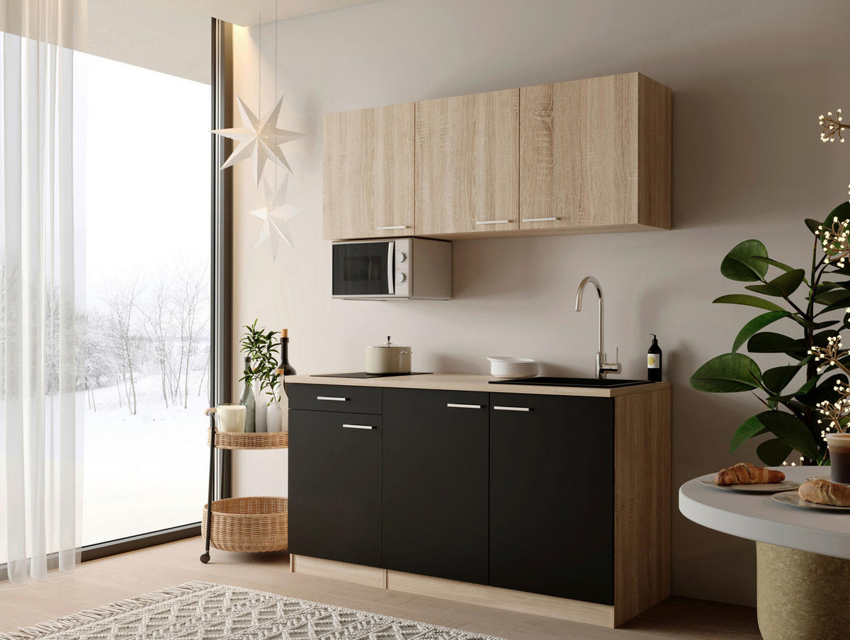 MAJHNA KUHINJA - črna/barve hrasta, Design, umetna masa/leseni material (150cm) - Respekta