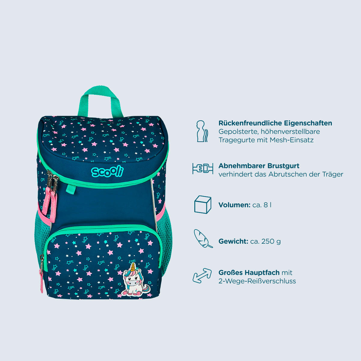 KINDERRUCKSACK Scooli Mini Me Mia Magic  - Rosa/Dunkelblau, Basics, Textil (20/29/13cm)