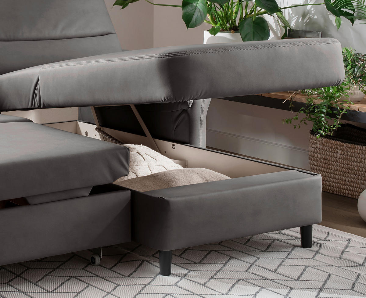ECKSOFA in Lederlook Anthrazit  - Anthrazit/Schwarz, MODERN, Holz/Textil (279/176cm) - Livetastic