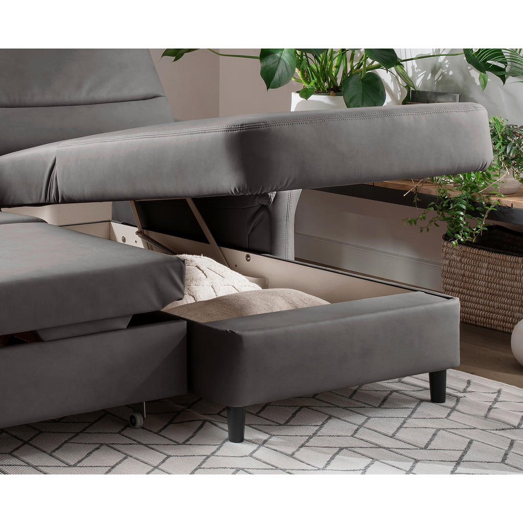 Thumbnail - Livetastic Ecksofa, Anthrazit, Textil, Buche, 5-Sitzer, Ottomane rechts, L-Form, 279x176 cm, Made in EU, Schlafen auf Si...