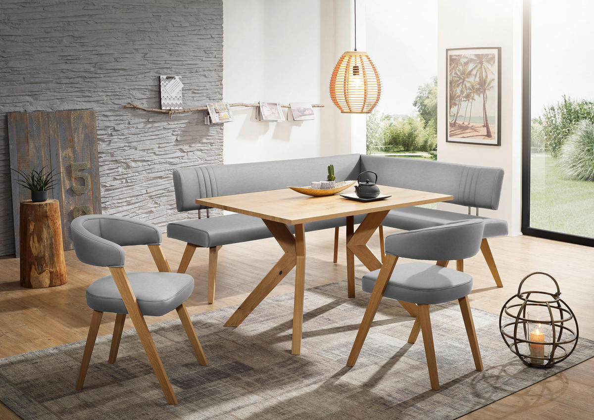 ECKBANK in Holz, Textil Wildeiche, Hellgrau  - Wildeiche/Eichefarben, Design, Holz/Textil (220/180cm) - Venda