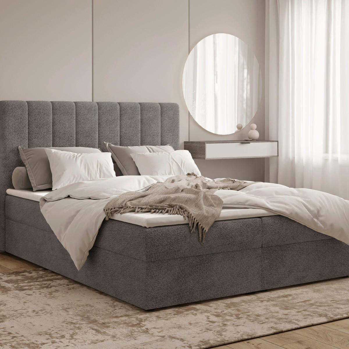 BOXBETT 160/200 cm,  in Anthrazit, Bettkasten, Topper,  - Anthrazit/Schwarz, MODERN, Holz/Kunststoff (160/200cm) - MID.YOU