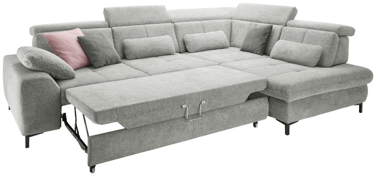 ECKSOFA Hellgrau Webstoff  - Hellgrau/Schwarz, KONVENTIONELL, Textil/Metall (314/220cm) - SetOne by Musterring