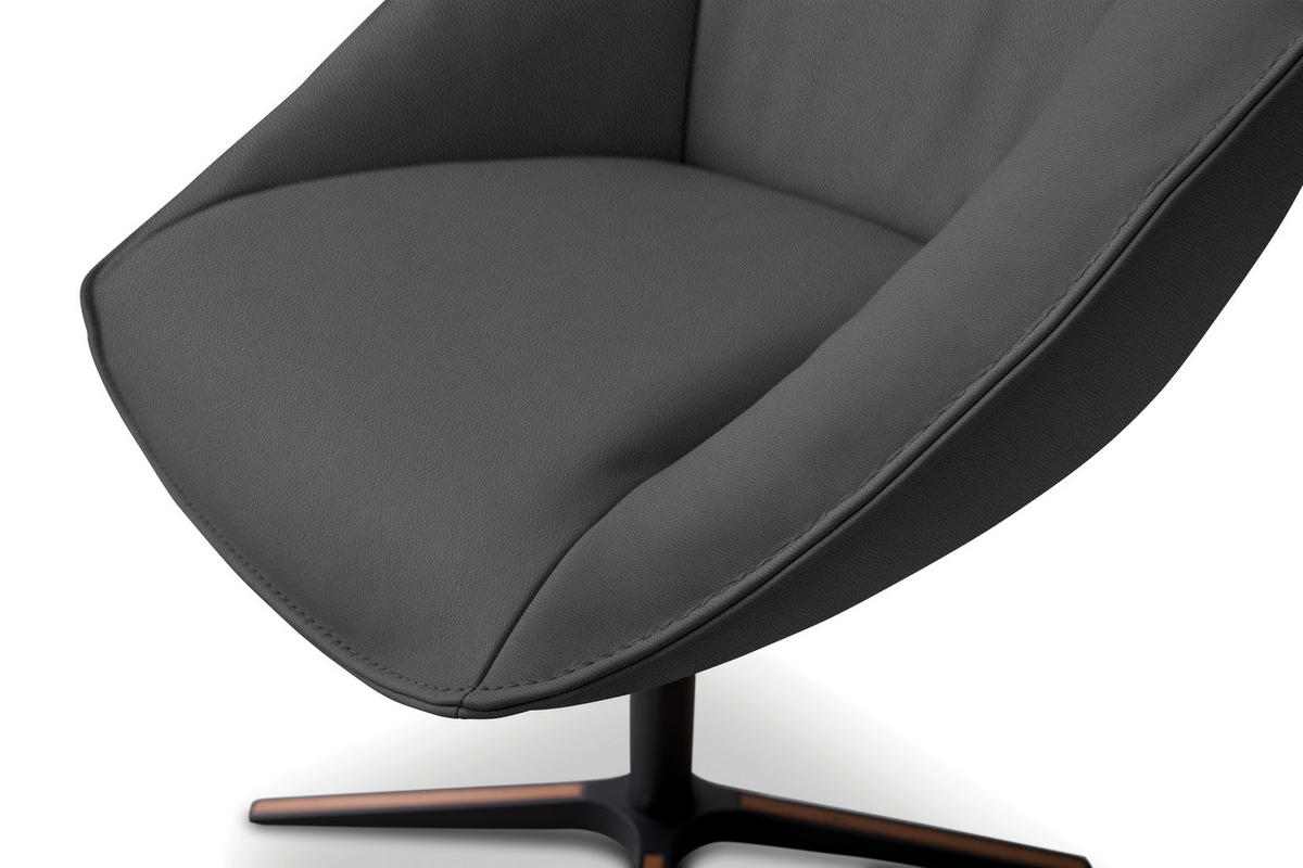 ARMLEHNSTUHL  Beinauswahl, Lederauswahl, Stoffauswahl, inklusive Armlehnen, automatische Rückholfunktion, gepolsterte Armlehnen, Sitzfläche 320° drehbar  Echtleder  - Graublau/Schwarz, Design, Leder/Holz (63/88/70cm) - Koinor