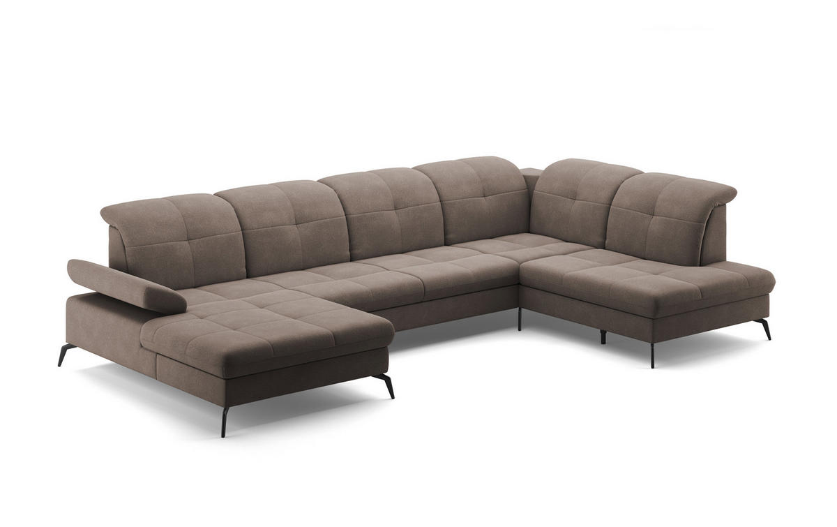 WOHNLANDSCHAFT in Flachgewebe Schlammfarben  - Schlammfarben/Schwarz, Konventionell, Textil/Metall (185/357/231cm) - Sit & More
