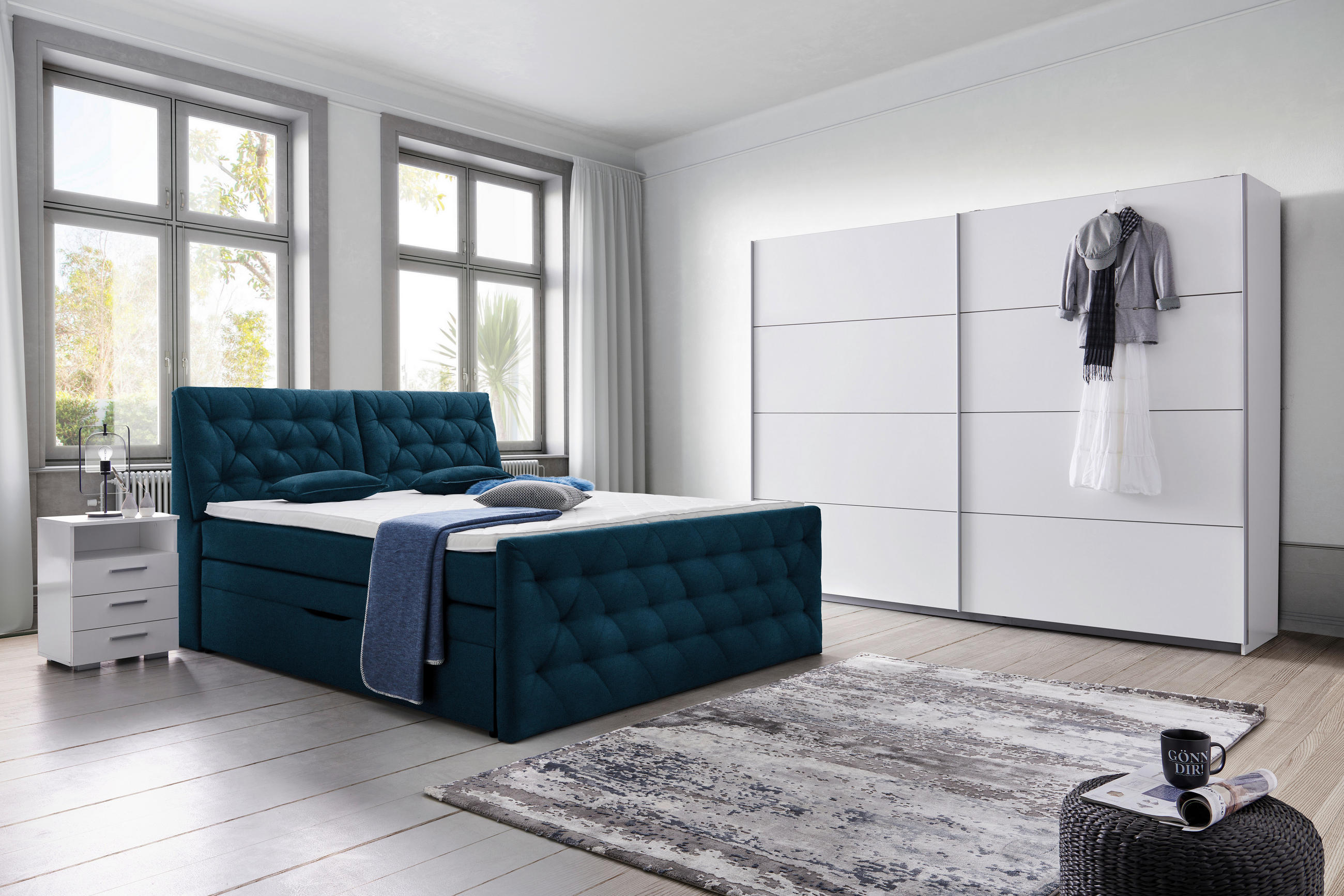 BOXSPRINGBETT 180/200 cm  in Dunkelblau  - Schwarz/Dunkelblau, KONVENTIONELL, Kunststoff/Textil (180/200cm) - Carryhome