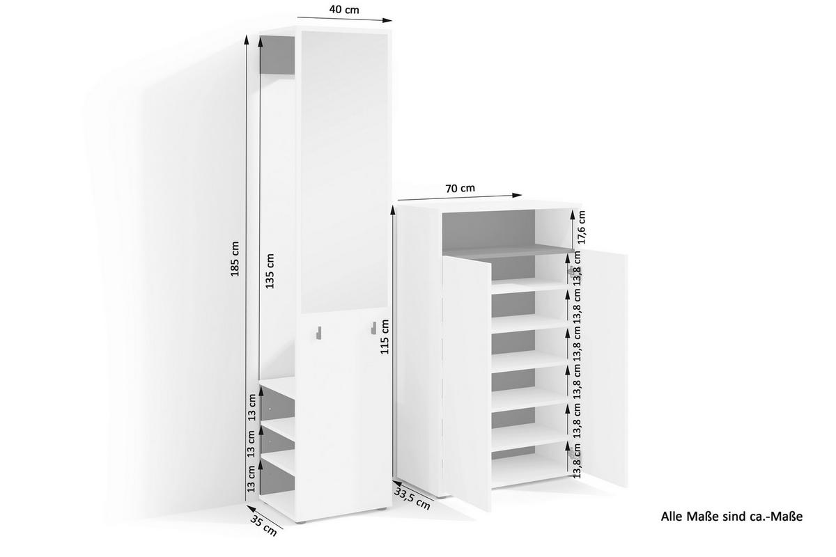 GARDEROBE 2-teilig  in 110/186/35 cm  - Schwarz/Weiß, Design, Holzwerkstoff (110/186/35cm) - MID.YOU