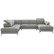 WOHNLANDSCHAFT in Chromfarben, Hellgrau Leder, Metall, Textil - Chromfarben/Hellgrau, KONVENTIONELL, Leder/Textil (219/334/172cm) - Xora
